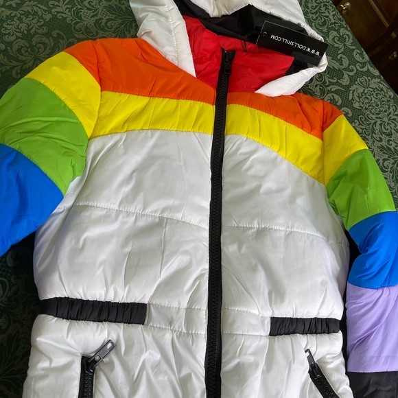 NWT XS Dolls kill Delias Sweet Retreat rainbow pride snow suit bibs puffer coat - Picture 9 of 11